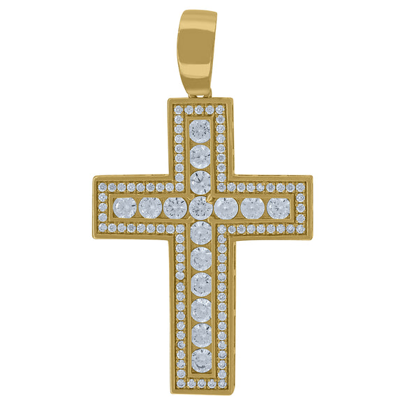 925 Sterling Silver Yellow-Tone Mens Cubic Zirconia Cross Religious Charm Pendant