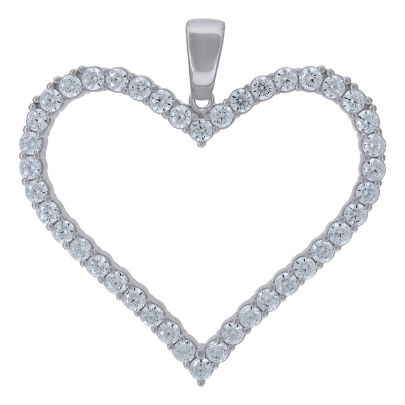 925 Sterling Silver Womens Cubic Zirconia Heart Charm Pendant