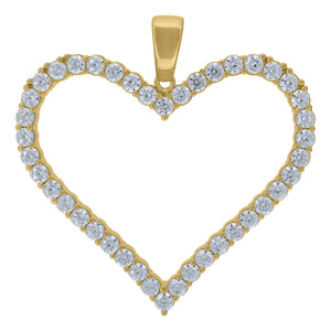925 Sterling Silver Yellow-Tone Womens Cubic Zirconia Heart Charm Pendant