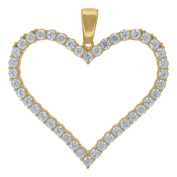 925 Sterling Silver Yellow-Tone Womens Cubic Zirconia Heart Charm Pendant