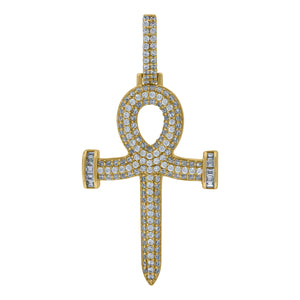 925 Sterling Silver Yellow-Tone Unisex CZ Ankh Cross Religious Charm Pendant