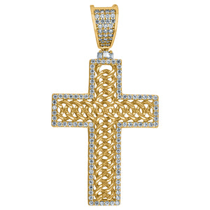 925 Sterling Silver Yellow-tone Unisex CZ Cross Religious Charm Pendant