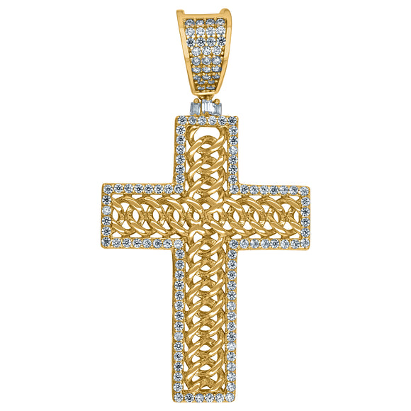 925 Sterling Silver Yellow-tone Unisex CZ Cross Religious Charm Pendant