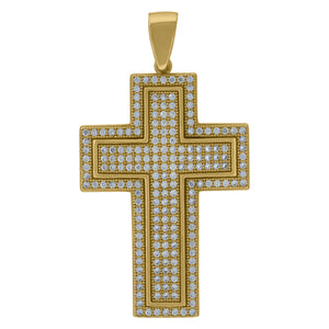 925 Sterling Silver Yellow-tone Unisex CZ Cross Religious Charm Pendant