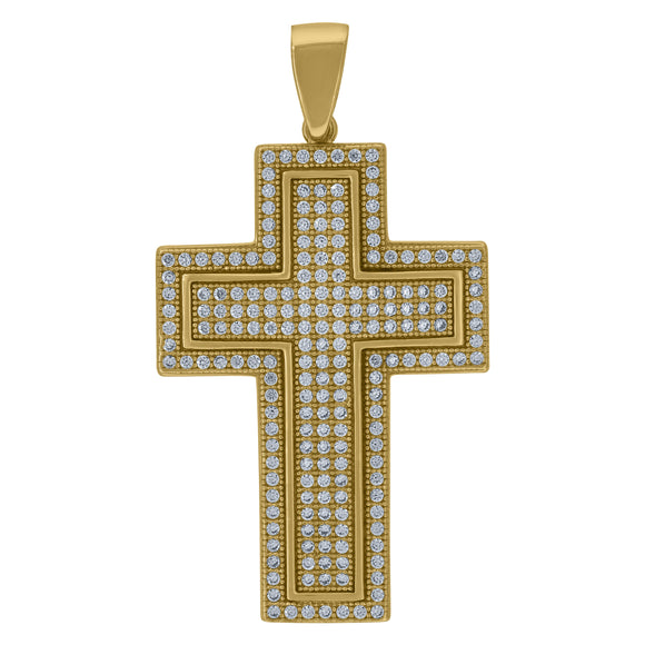 925 Sterling Silver Yellow-tone Unisex CZ Cross Religious Charm Pendant