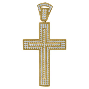 925 Sterling Silver Yellow-tone Unisex CZ Cross Religious Charm Pendant