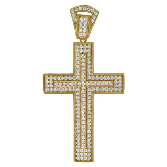 925 Sterling Silver Yellow-tone Unisex CZ Cross Religious Charm Pendant