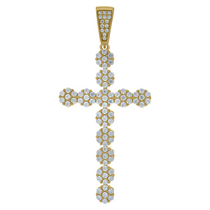 925 Sterling Silver Yellow-tone Unisex CZ Cross Religious Charm Pendant