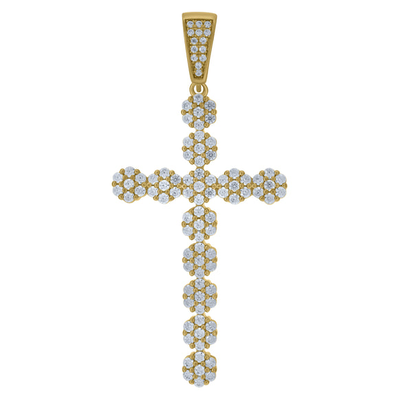 925 Sterling Silver Yellow-tone Unisex CZ Cross Religious Charm Pendant