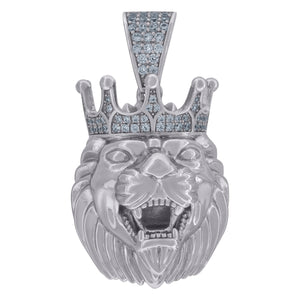925 Sterling Silver Mens Cubic Zirconia Animal Lion Charm Pendant