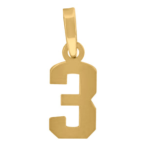 925 Sterling Silver Yellow-tone Unisex Initial Number 3 Charm Pendant