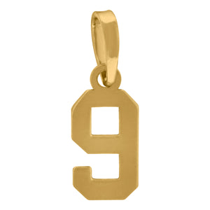 925 Sterling Silver Yellow-tone Unisex Initial Number 9 Charm Pendant