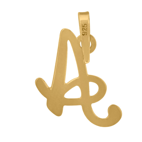 925 Sterling Silver Yellow-tone Unisex Cursive Initial Alphabet A Charm Pendant