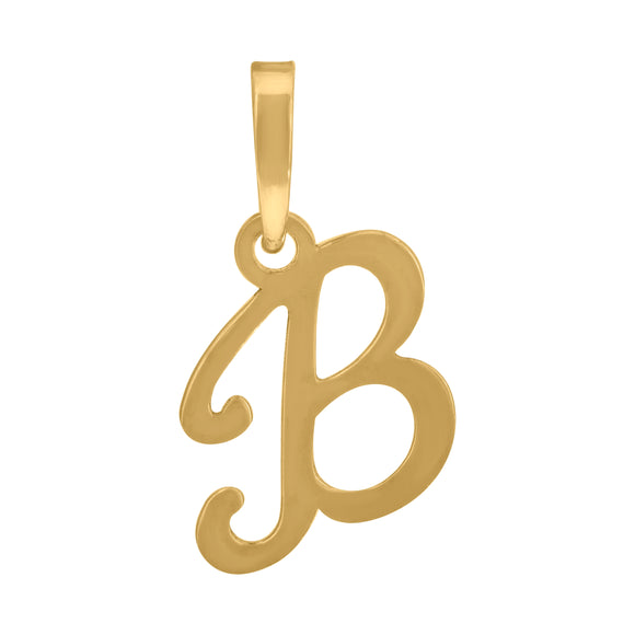 925 Sterling Silver Yellow-tone Unisex Cursive Initial Alphabet B Charm Pendant