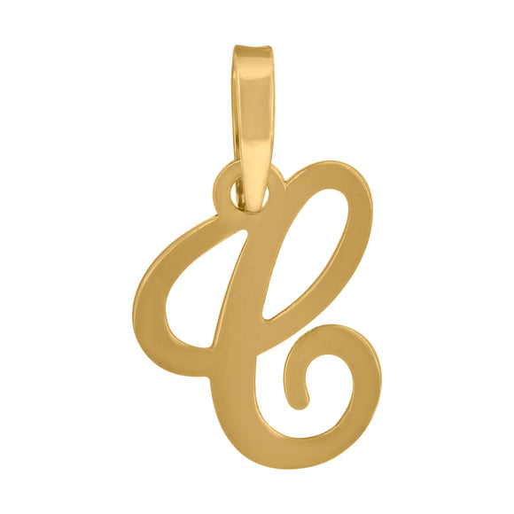 925 Sterling Silver Yellow-tone Unisex Cursive Initial Alphabet C Charm Pendant