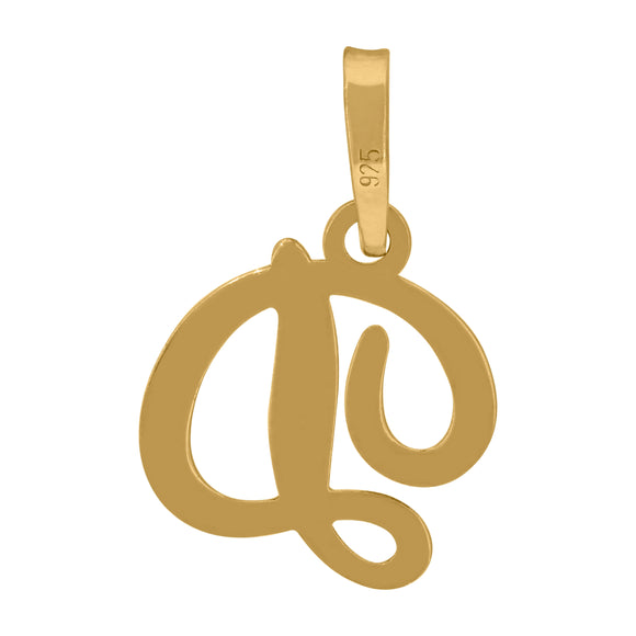 925 Sterling Silver Yellow-tone Unisex Cursive Initial Alphabet D Charm Pendant