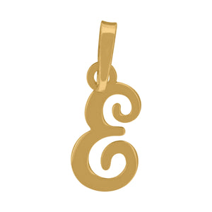 925 Sterling Silver Yellow-tone Unisex Cursive Initial Alphabet E Charm Pendant