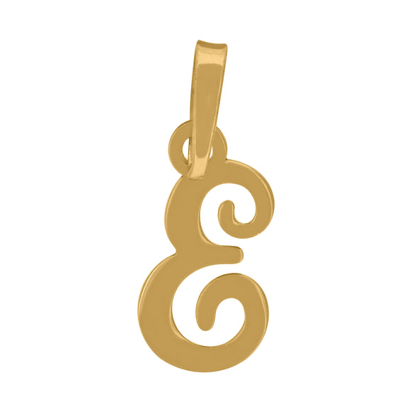 925 Sterling Silver Yellow-tone Unisex Cursive Initial Alphabet E Charm Pendant