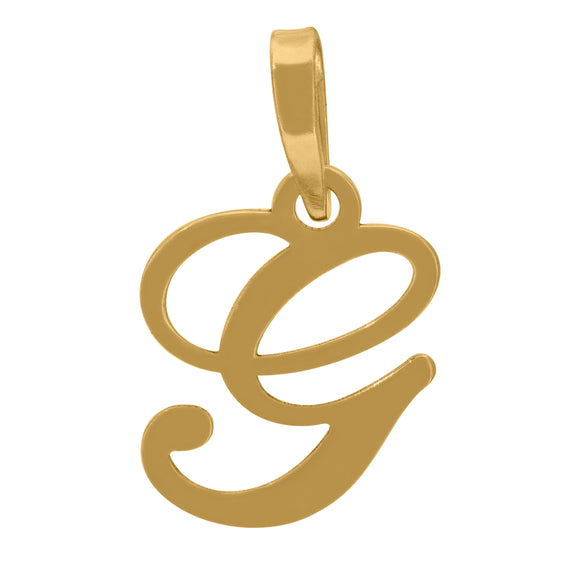 925 Sterling Silver Yellow-tone Unisex Cursive Initial Alphabet G Charm Pendant
