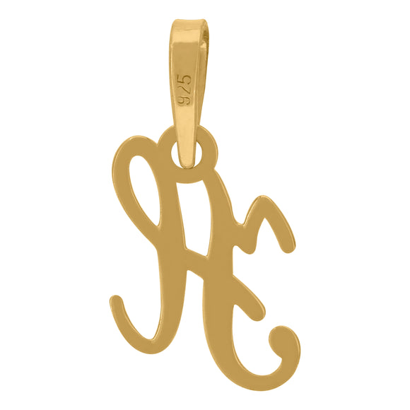 925 Sterling Silver Yellow-tone Unisex Cursive Initial Alphabet H Charm Pendant