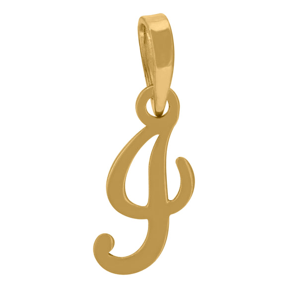 925 Sterling Silver Yellow-tone Unisex Cursive Initial Alphabet I Charm Pendant