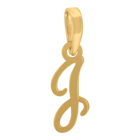 925 Sterling Silver Yellow-tone Unisex Cursive Initial Alphabet J Charm Pendant