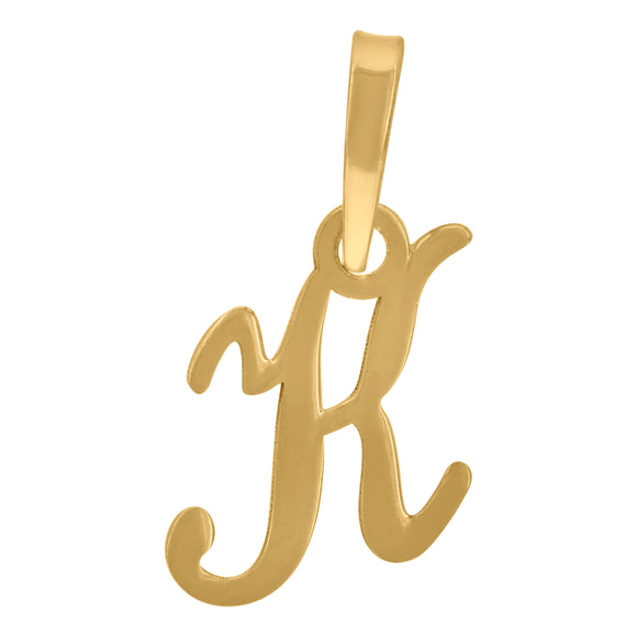 925 Sterling Silver Yellow-tone Unisex Cursive Initial Alphabet K Charm Pendant