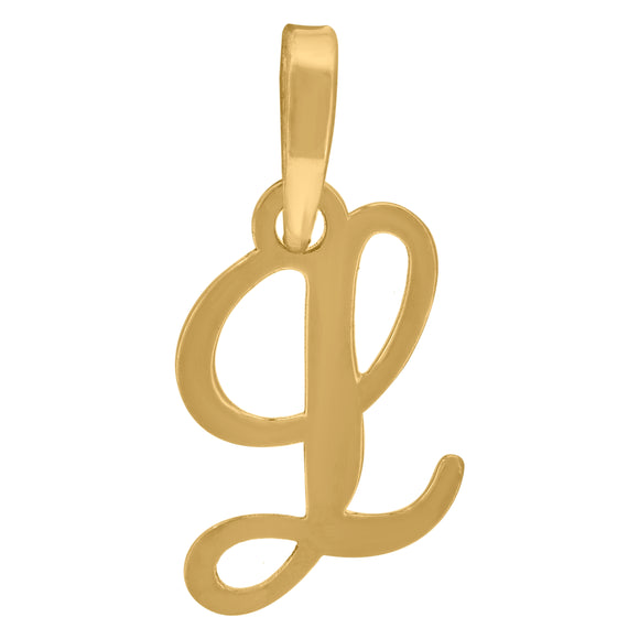 925 Sterling Silver Yellow-tone Unisex Cursive Initial Alphabet L Charm Pendant