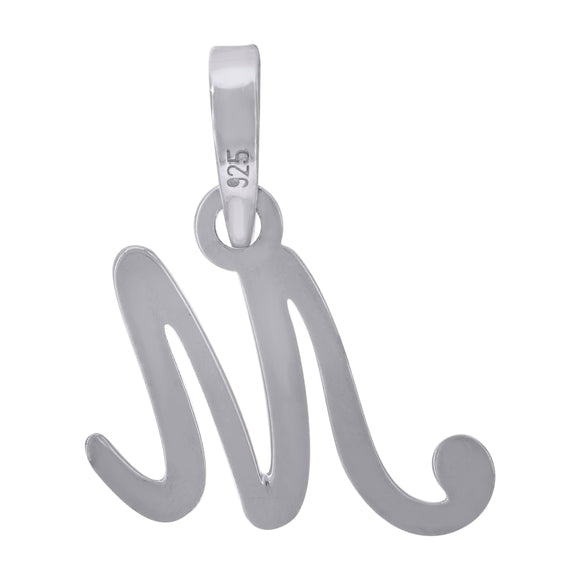 925 Sterling Silver Unisex Cursive Initial Alphabet M Charm Pendant