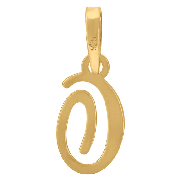 925 Sterling Silver Yellow-tone Unisex Cursive Initial Alphabet O Charm Pendant