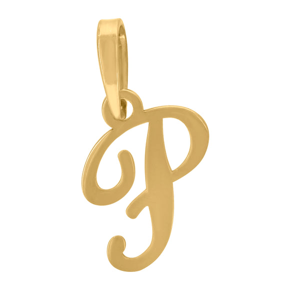 925 Sterling Silver Yellow-tone Unisex Cursive Initial Alphabet P Charm Pendant