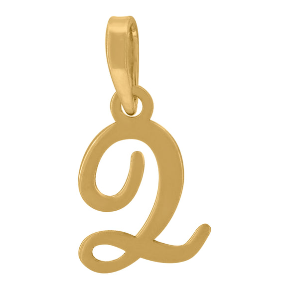 925 Sterling Silver Yellow-tone Unisex Cursive Initial Alphabet Q Charm Pendant