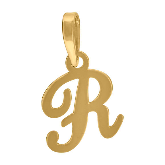925 Sterling Silver Yellow-tone Unisex Cursive Initial Alphabet R Charm Pendant