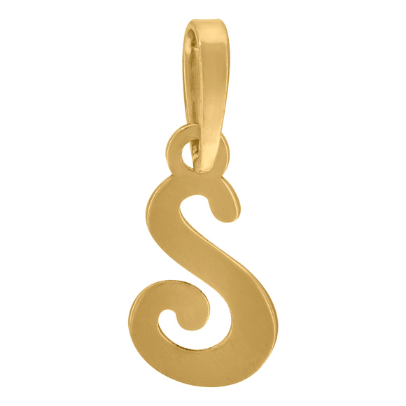 925 Sterling Silver Yellow-tone Unisex Cursive Initial Alphabet S Charm Pendant