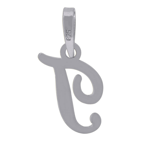 925 Sterling Silver Unisex Cursive Initial Alphabet T Charm Pendant