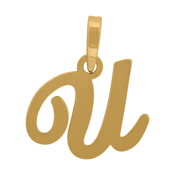 925 Sterling Silver Yellow-tone Unisex Cursive Initial Alphabet U Charm Pendant
