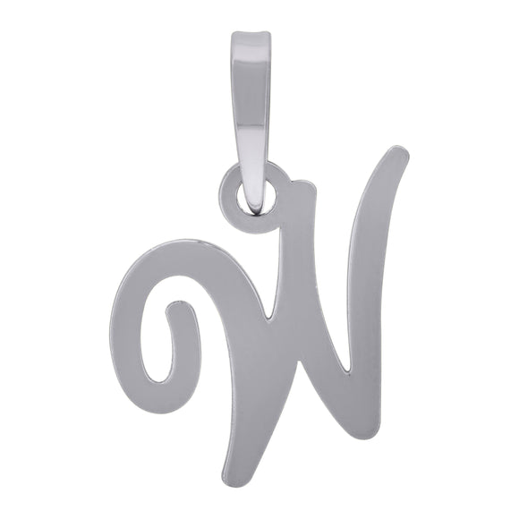 925 Sterling Silver Unisex Cursive Initial Alphabet W Charm Pendant