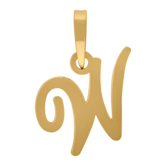 925 Sterling Silver Yellow-tone Unisex Cursive Initial Alphabet W Charm Pendant
