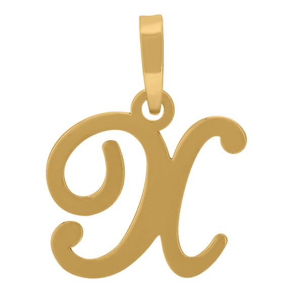 925 Sterling Silver Yellow-tone Unisex Cursive Initial Alphabet X Charm Pendant
