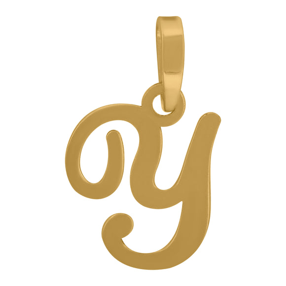 925 Sterling Silver Yellow-tone Unisex Cursive Initial Alphabet Y Charm Pendant