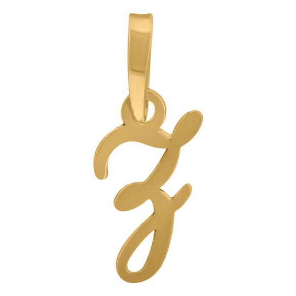 925 Sterling Silver Yellow-tone Unisex Cursive Initial Alphabet Z Charm Pendant