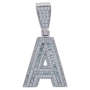 925 Sterling Silver Mens Cubic-Zirconia Initial Alphabet A Charm Pendant