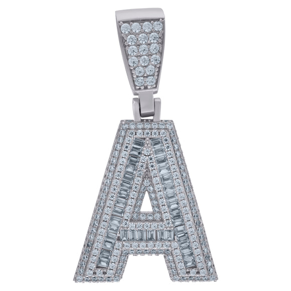 925 Sterling Silver Mens Cubic-Zirconia Initial Alphabet A Charm Pendant