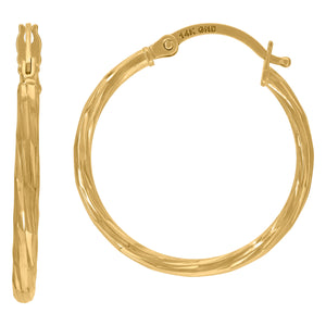 14kt Yellow Gold Womens Twisted Huggie Hoop 25mm Earrings