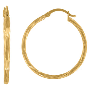 14kt Yellow Gold Womens Twisted Huggie Hoop 30mm Earrings