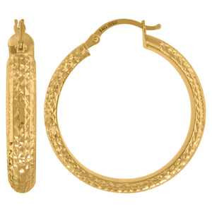 14kt Yellow Gold Womens Diamond-cut Huggie Hoop 30mm Earrings