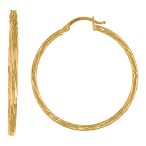 14kt Yellow Gold Womens Twisted Huggie Hoop 35mm Earrings
