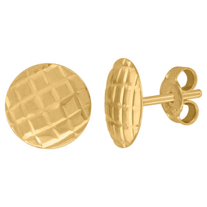 14kt Yellow Gold Womens Textured Round Stud Post Earrings
