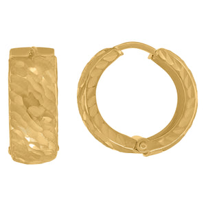 14kt Yellow Gold Womens Hammered Hoop Earrings 17mm