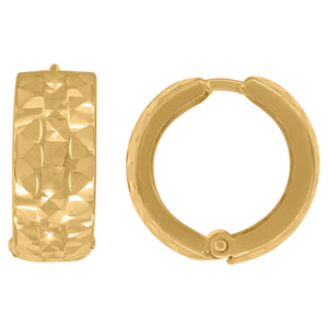 14kt Yellow Gold Womens Hammered Huggie Hoop Earrings 17mm